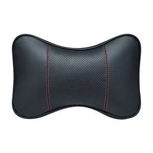 Coussin d'appui-tête de voiture en cuir PU noir, fermeté moyenne, soutien lombaire pour siège de voiture, coussin de nuque, ajustement universel, utilisation quatre saisons - Product Image 2