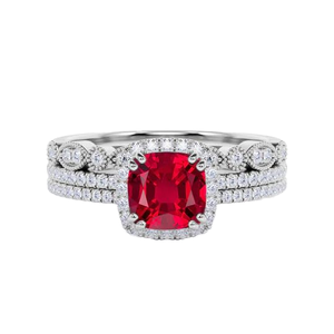 <b>925</b> Sterling <b>Silver</b> Lab Created Ruby Cushion Cut Classic Engagement Wedding <b>Ring</b> Diamond Halo Gemstone - Product Image 3