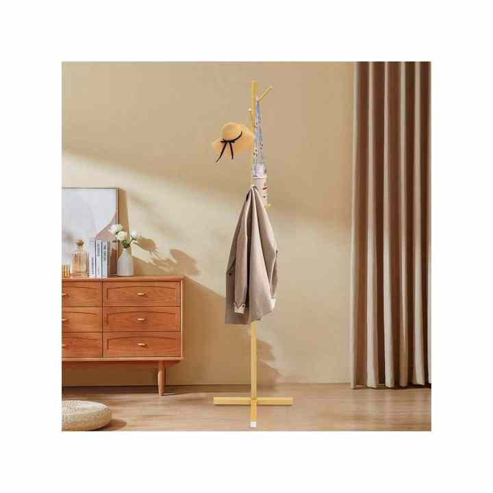 Simple Gold Metal 7-Hook Tree-Shaped Coat Rack Stand Free-Standing Corner Clothes Organizer for Home Commercial Use Elegant Rack