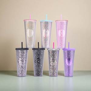 Promotional Drinkware Custom Logo Reusable Diamond <b>Drinking</b> Cups 24 oz Multi Colors Matte Durian Tumbler with Lid and <b>Straw</b> - Product Image 3