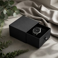 Boîte cadeau coulissante personnalisée noire mate avec ruban et languette de traction, vente en gros, directement de l'usine pour le commerce de détail et les cadeaux