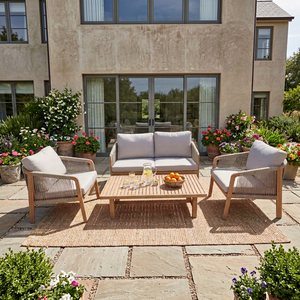 Ensemble de meubles d'extérieur de luxe contemporain pliable en bois d'acacia et teck écologique, comprenant un canapé de jardin, une table à manger et des chaises - Product Image 1