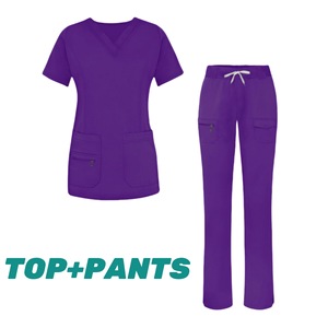 Women's Scrub Set Short Sleeve Knitted Split Design For Medical Spa Workwear With Pockets And Drawstring Waist - Product Image 3