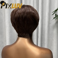 Perruque Courte Bouclée Coupe Pixie en Cheveux Humains Brésiliens 100% Naturels, Fabriquée à la Machine, Couleur Marron, pour Femmes Noires – Offre Spéciale