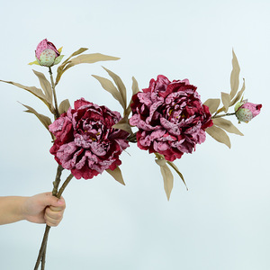 Fleur de pivoine artificielle Dongchen Crafts, à deux têtes, à tige unique, en soie, pour la décoration de la maison et des mariages - Product Image 1