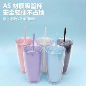 Shang Kou Ai Double Walled Plastic Cup 500Ml Reusable With Straw For Student Use Back To School Drinkware - Product Image 4