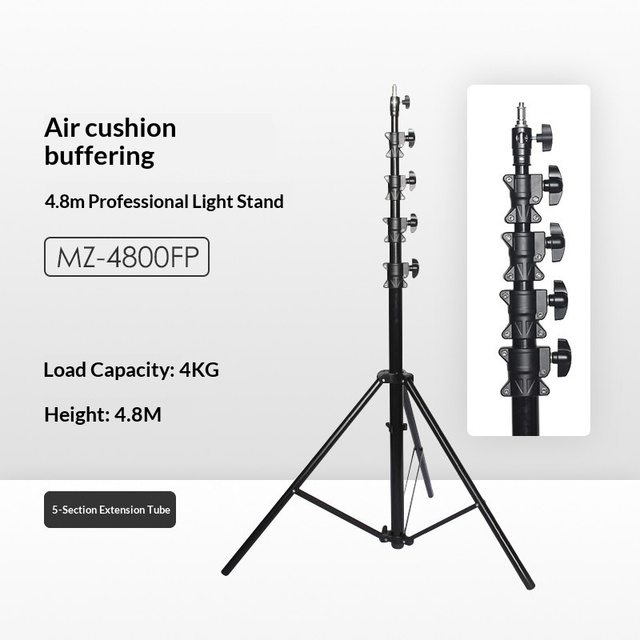 Photography Light Stand 4.8m Aluminum Alloy Air Cushion Studio Background Spotlight 5-Section Air Pressure Stand