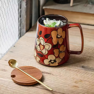 <b>Large</b> Capacity 700ml Classic Floral Pattern Sustainable Food Safe Reusable Ceramic Coffee <b>Tea</b> Water Mug for Office Home Gift Use - Product Image 4