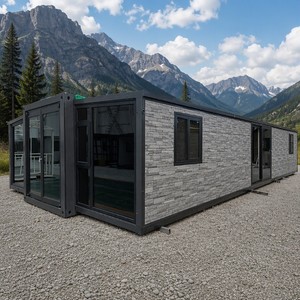 Maison conteneur préfabriquée SUNRISE de luxe à 3 chambres, mobile, pliable et extensible, de 40 pieds sur 20 pieds, couleur gris, en vente en gros - Product Image 1