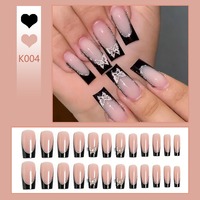 Uñas Postizas K004 Negras con Diseño de Mariposa y Diamantes de Imitación, Estilo Chica Moderna, ABS Premium, Disponibles en Stock, MOQ1, Venta al Por Mayor, Fácil Aplicación