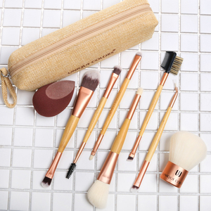 Kabuki-brocha de maquillaje profesional de doble punta, cepillo de maquillaje con mango de bambú ecológico, esponja de maquillaje de microfibra con bolsa - Product Image 5