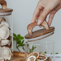 Couvre-récipient anti-poussière, artisanal, écologique et durable avec poignée en bois d'acacia pour couvercle hermétique de bocaux