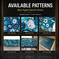 Dalles en agate bleue naturelle polie TO-101, pierre semi-précieuse, découpe sur mesure, dalle rétroéclairée, design moderne pour l'intérieur d'hôtels de luxe
