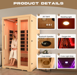 <span class=keywords><strong>Sauna</strong></span> Seca de Infrarrojos de Espectro Completo de 110 V, de Madera de Hemlock Canadiense, para 2 Personas, de Alta Calidad, para Interiores, para el Hogar - Product Image 6