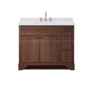 Traditional Solid Wood Bathroom Vanity 48 In Floor Standing Dark Finish With Ceramic Basin And <b>Drawers</b> - Product Image 1