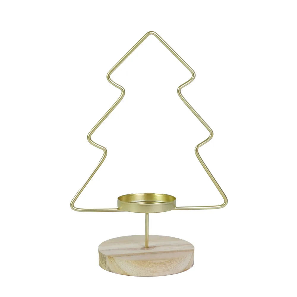 Paraoudecor reutilizável árvore forma Natal ouro madeira metal votivo chá luz vela titular