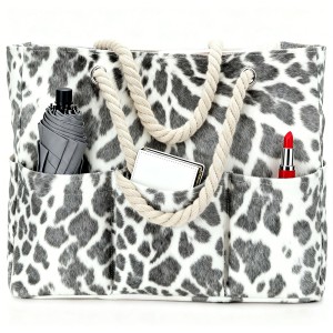 Hot Selling Yellow White Stripe <b>Canvas</b> <b>Beach</b> Tote Bag with Thick Rope Handles & Multiple Outer Pockets for Shopping - Product Image 5