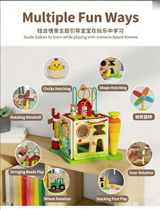 Set Multifunzionale di Colonne con Perline, Cubo di Attività in Legno a Quattro Lati con Tema Fattoria per Bambini di 12 Mesi, Vendita all'Ingrosso - Product Image 6