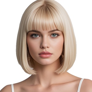 Perruque <span class=keywords><strong>courte</strong></span> et droite pour femme, style bob, en fibre haute température, fabriquée à la machine, style européen et américain, volumineuse, <span class=keywords><strong>avec</strong></span> <span class=keywords><strong>frange</strong></span> aérienne - Product Image 5