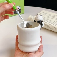 Taza de Leche de Porcelana con Cuchara, Diseño Creativo de Panda Verde, Estilo Moderno, Resistente al Calor, Apta para Alimentos, Apta para Lavavajillas, Ideal para Regalo
