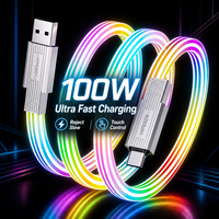 Cable USB-C LED RGB a USB-C de Carga Rápida 5A con Iluminación Táctil para iPhone 17 Pro Max, Computadora y Auriculares