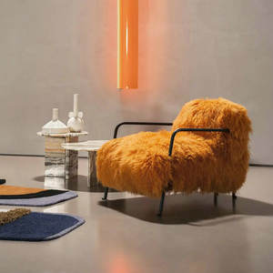 Silla de diseño de salón de piel de oveja mongol moderna de gama alta a medida, sillón de ocio con marco Tubular de Metal para dormitorio y sala de estar - Product Image 4