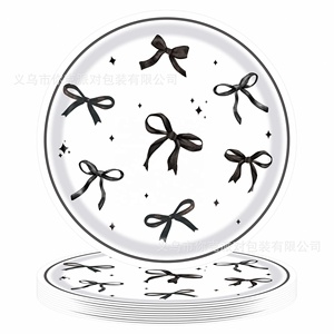 Ensemble de vaisselle jetable en <span class=keywords><strong>papier</strong></span> avec nœuds noirs, thème fête, assiettes, gobelets, <span class=keywords><strong>serviettes</strong></span>, pour anniversaire d'enfants, fêtes, vente chaude - Product Image 2