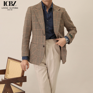 Costume d'hiver italien vintage britannique pour <span class=keywords><strong>homme</strong></span>, veste de costume en laine à <span class=keywords><strong>carreaux</strong></span>, coupe ajustée, simple boutonnage, haut de gamme - Product Image 2
