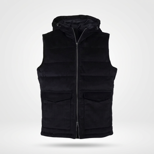 Gilet matelassé sans manches à capuche noir pour homme avec fermeture éclair frontale double en métal – Vêtement décontracté pour homme pour l'hiver - Product Image 2