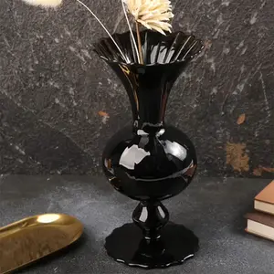 Chiến lợi phẩm Vase Wedding lọ thủy tinh màu đen và pha lê thủy tinh hiện đại trung tâm lọ thủy tinh cho hoa trang trí nội thất sang trọng