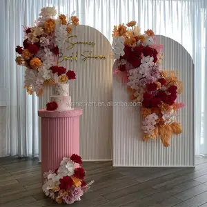 Amina Craft Party eventi forniture per matrimoni arco in legno beige sfondo in pvc per la decorazione della fase di nozze