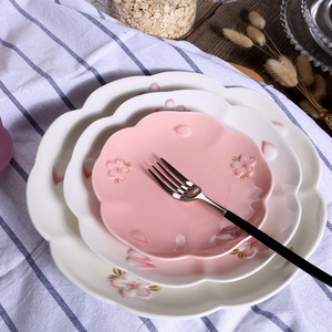Ensemble <span class=keywords><strong>d</strong></span>'assiettes en céramique style floral japonais 6/8/10 pouces, motif fleurs de <span class=keywords><strong>cerisier</strong></span>, blanc/rose, qualité alimentaire, pour la maison, la salle à manger, les desserts et les plats. - Product Image 4
