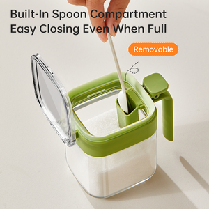 Cocina Alimentos Especias Polvo Almacenamiento 400ml Tarros de Vidrio Envase con Compartimento Integrado para Cuchara de Condime - Product Image 4