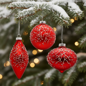 Ensemble <span class=keywords><strong>de</strong></span> 3 boules <span class=keywords><strong>de</strong></span> Noël en verre mat rouge avec branche blanche et strass, <span class=keywords><strong>d</strong></span>écorations suspendues pour arbre <span class=keywords><strong>de</strong></span> Noël, pour la <span class=keywords><strong>d</strong></span>écoration <span class=keywords><strong>de</strong></span> la maison et des fêtes - Product Image 1