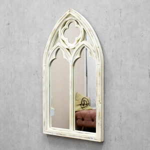 Luckywind — <span class=keywords><strong>miroir</strong></span> de <span class=keywords><strong>porte</strong></span> arquées blanc fait à la main, <span class=keywords><strong>miroir</strong></span> en <span class=keywords><strong>bois</strong></span>, décoration murale de Style campagnard, Vintage primaire - Product Image 3