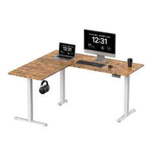 Escritorio de oficina convertible moderno personalizado, motor único, ajuste de altura de 3 etapas, parte superior de Metal blanco y negro extensible, 3 etapas - Product Image 1