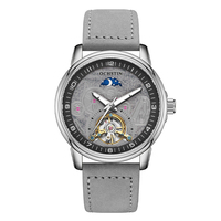 Montre mécanique automatique de luxe pour homme, squelette ajouré, phase de lune, lumineuse, étanche, bracelet en cuir véritable, montre-bracelet professionnelle pour homme