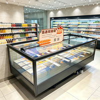 Congélateur îlot entièrement transparent sur mesure en verre haute transparence avec réfrigérant R290 pour la présentation de glaces en hypermarché