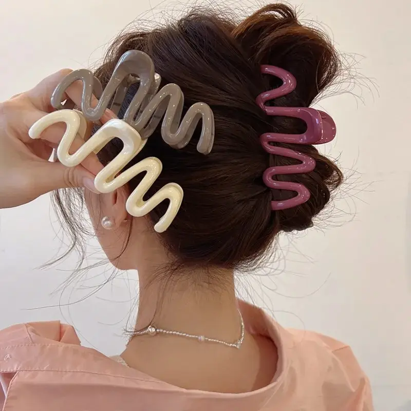 Nova chegada mulheres coreanas tamanho grande doces cor acetato onda em forma cabelo garra clipes tubarão clipes para meninas acessórios para o cabelo