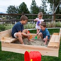 Grand bac à sable en bois pour enfants avec couvercle bac à sable extérieur pour enfants avec housse de protection contre le sable banquettes pliables et revêtement inférieur