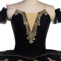 Tutu de ballet professionnel BLL549 Corsage en spandex noir avec tutu de performance à garniture dorée avec conception imprimée préférée de danse