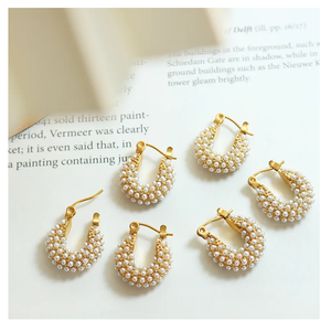 Pendientes colgantes de aro de perla de oro de 18 quilates de acero inoxidable sin deslustre de alta calidad, accesorio de fiesta de moda para mujer - Product Image 4