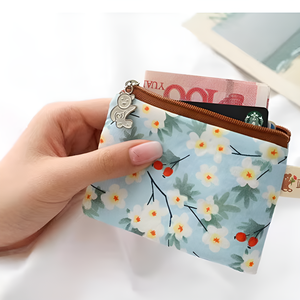 Mini Cartera Unisex de Bolsillo con Diseño Floral Fresco, Tela <span class=keywords><strong>Oxford</strong></span>, Cierre de Cremallera, Almacenamiento de Tarjetas y Monedas en PU Suave, Portátil para Estudiantes - Product Image 2