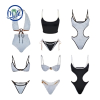 Ecologisch verantwoorde, op maat gemaakte dames bikini met uitgesneden fruitprint, kleurrijke stippen, dubbelzijdig, gevoerd, met logo, strandkleding