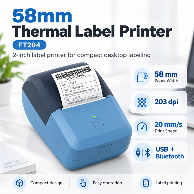 58mm Portable Thermal Label Printer Handheld Mobile Barcode Shipping Label Maker for Supermarket Logistics Food