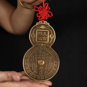Pure Copper Tian <strong>Guan</strong> <strong>Ci</strong> <strong>Fu</strong> Gourd Ornament Intricate Carved Red Knot Feng Shui Home Car Decor Collectible Pendant - Product Image 4