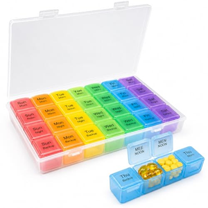 กล่องยาเม็ดสีรุ้งลดราคาพิเศษ กล่องพลาสติกใส่ยาประจำสัปดาห์ 28 ช่อง กล่องยาประจำวัน - Product Image 1