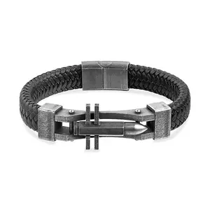Bracciale in pelle intrecciata Vintage con Design a proiettile creativo da <span class=keywords><strong>uomo</strong></span> in acciaio chirurgico unico all'ingrosso personalizzato - Product Image 1