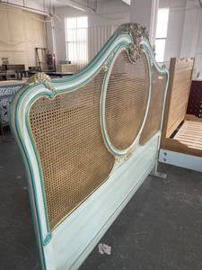 Vintage French Provincial Solid Wood <strong>Cane</strong> Rattan <strong>Bed</strong> Hand Carved Gilded Bedroom <strong>Bed</strong> Frame King Queen Size - Product Image 4