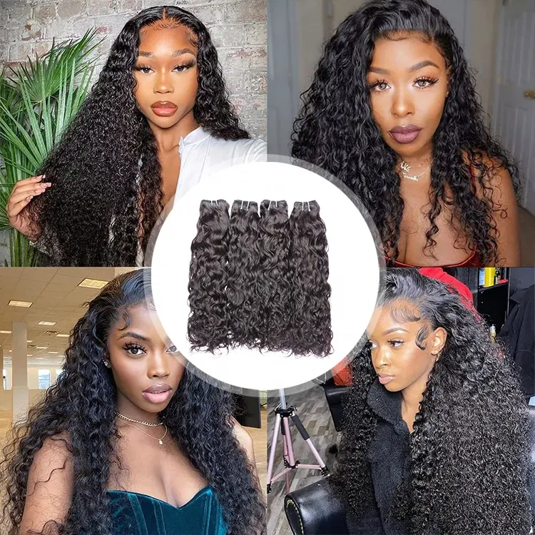 High Quality Bundles Brazilian Human Hair With Closure Set Extensions Bundles Black Women Water Wave Luxurious Human Hair Bundle